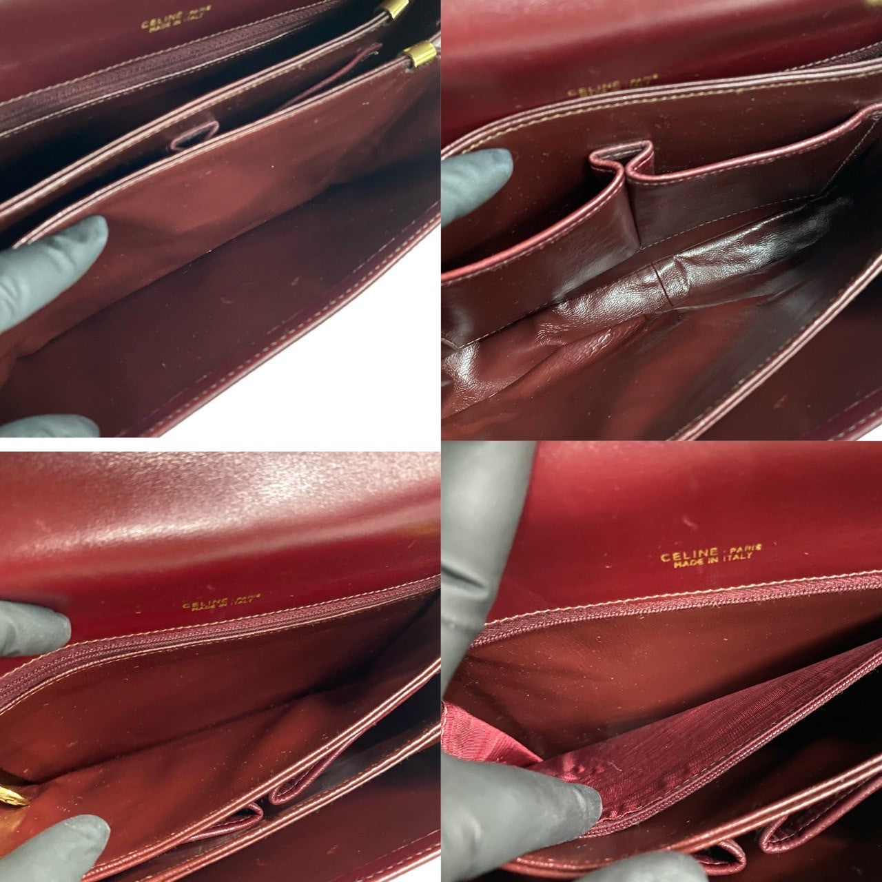 Celine Shoulder Bag Calfskin, Leather Wine Red Carriage Metal Women Used Authentic