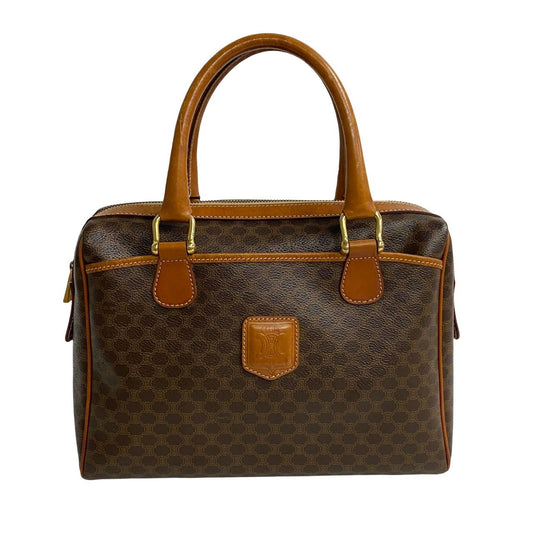 Celine Boston Duffel Bag Leather, Pvc Brown Macadam Blazon Pattern Triomphe Logo Women(unisex) Used Authentic