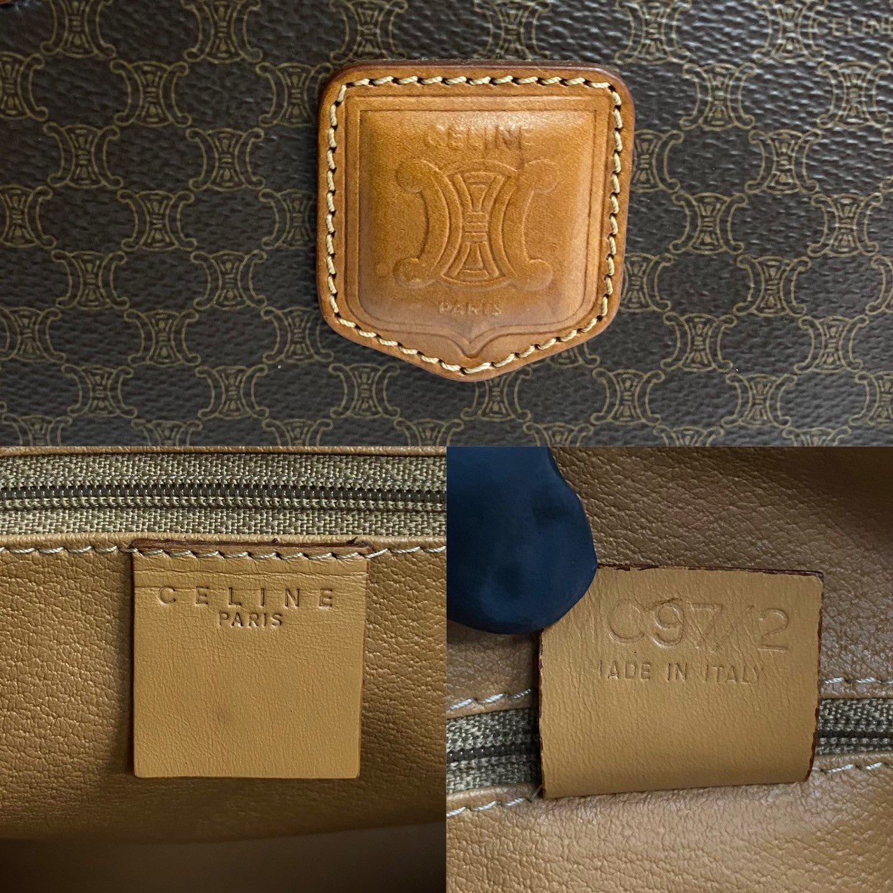 Celine Boston Duffel Bag Leather, Pvc Brown Macadam Blazon Pattern Triomphe Logo Women(unisex) Used Authentic