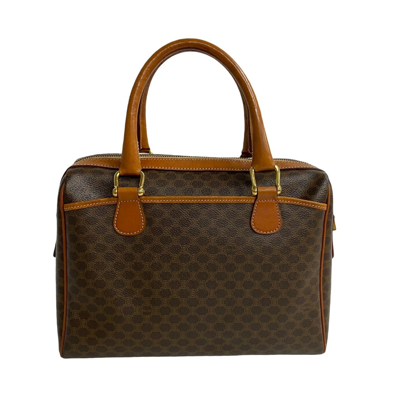 Celine Boston Duffel Bag Leather, Pvc Brown Macadam Blazon Pattern Triomphe Logo Women(unisex) Used Authentic