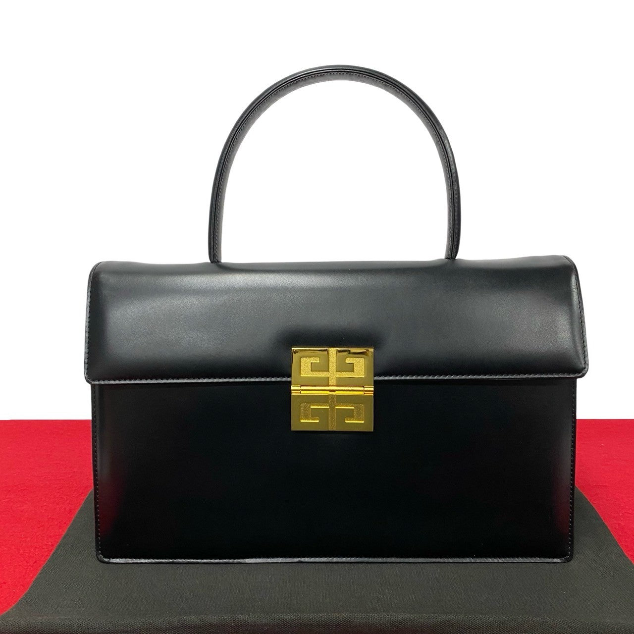 Givenchy Handbag Calfskin, Leather Black 4 G Logo Metal Women Used Authentic