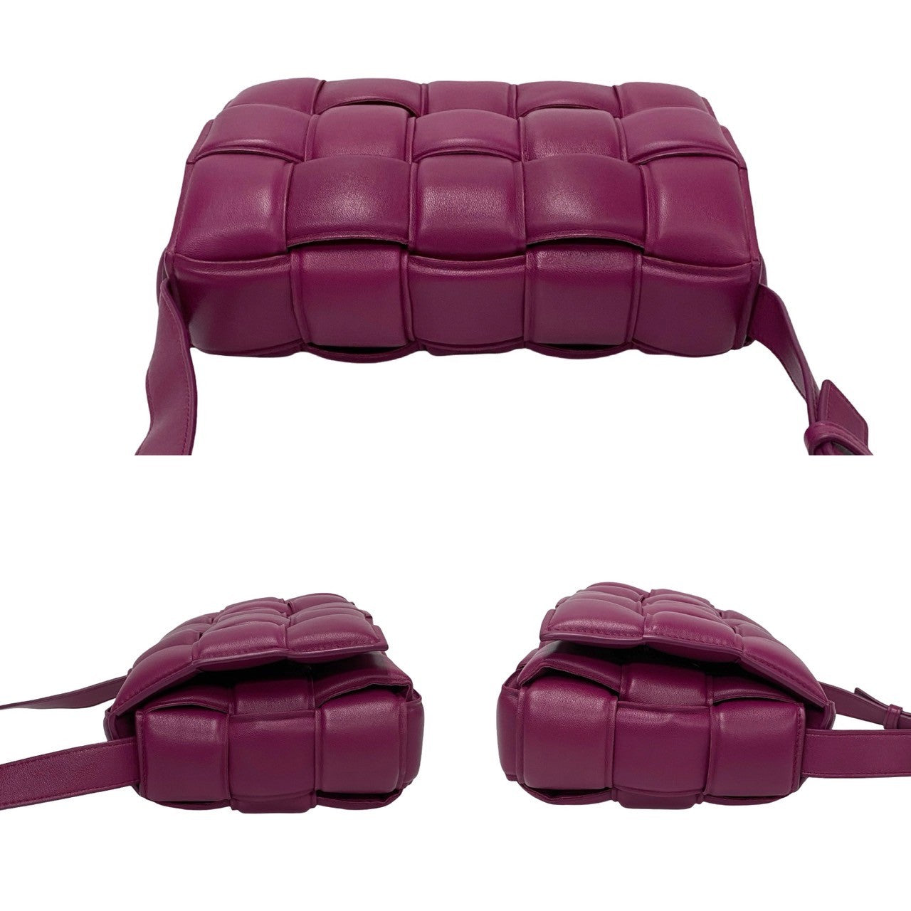 Bottegaveneta Shoulder Bag Leather Purple Padded Cassette Women Used Authentic