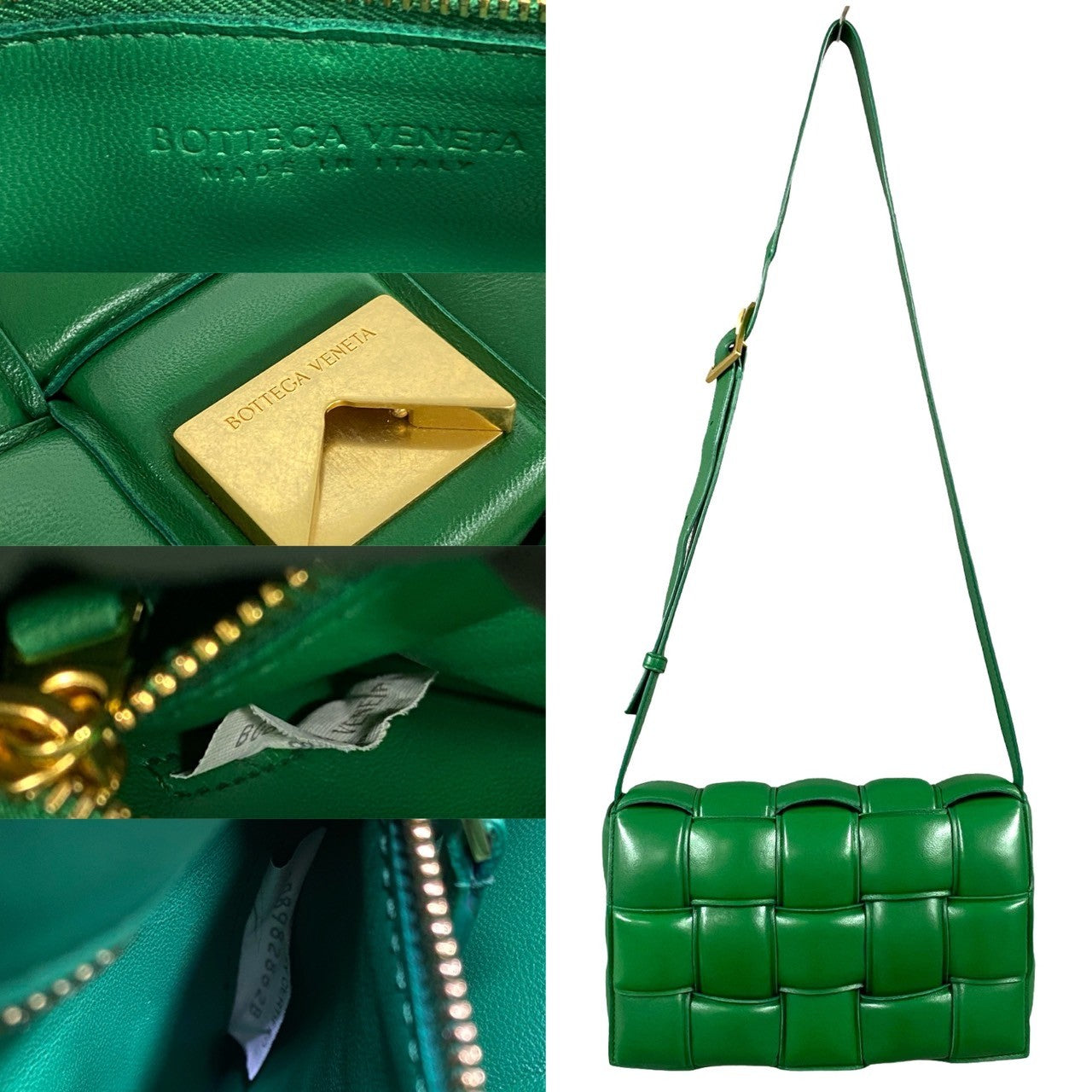 Bottegaveneta Shoulder Bag Leather Green Padded Cassette Women Used Authentic