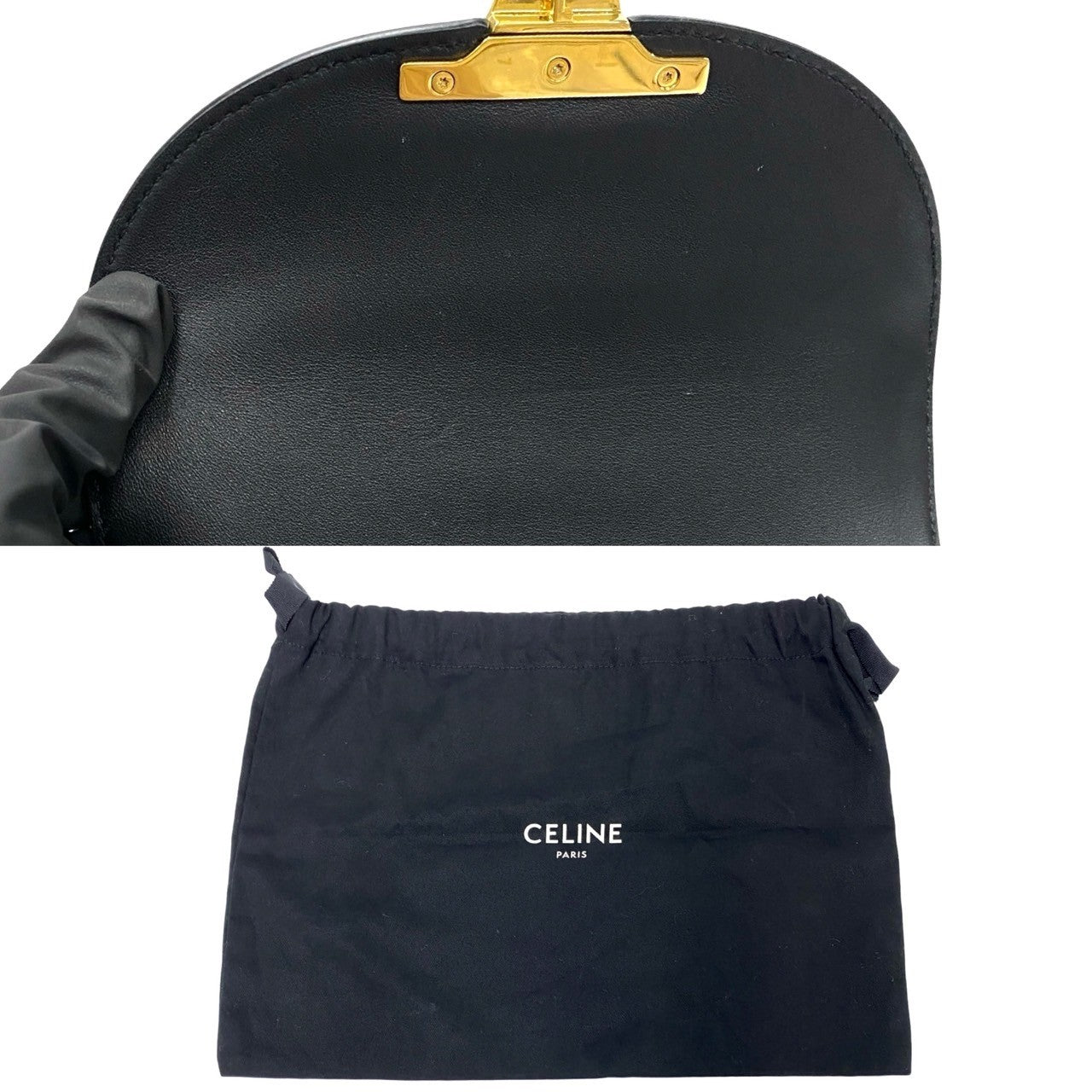 Celine Shoulder Bag Leather, Calfskin Leather Black Triomphe Logo Metal Teen Busty Claire Women Used Authentic