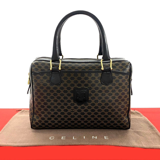 Celine Handbag Leather, Pvc Black Macadam Blazon Pattern Triomphe Logo Women Used Authentic