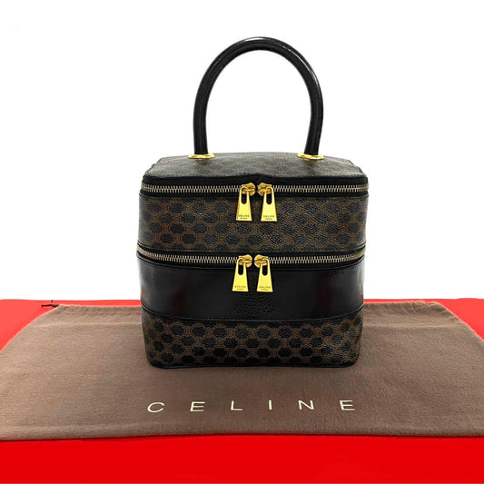 Celine Handbag Leather, Pvc Black Macadam Blason Triomphe Pattern Women Used Authentic