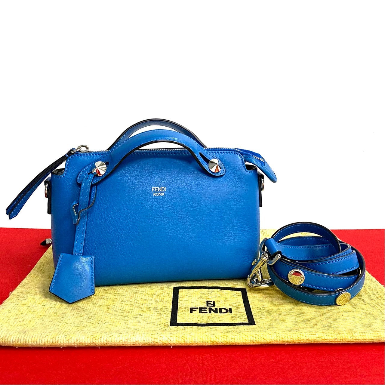 Fendi Shoulder Bag Leather Blue By The Way Small Women Used Authentic