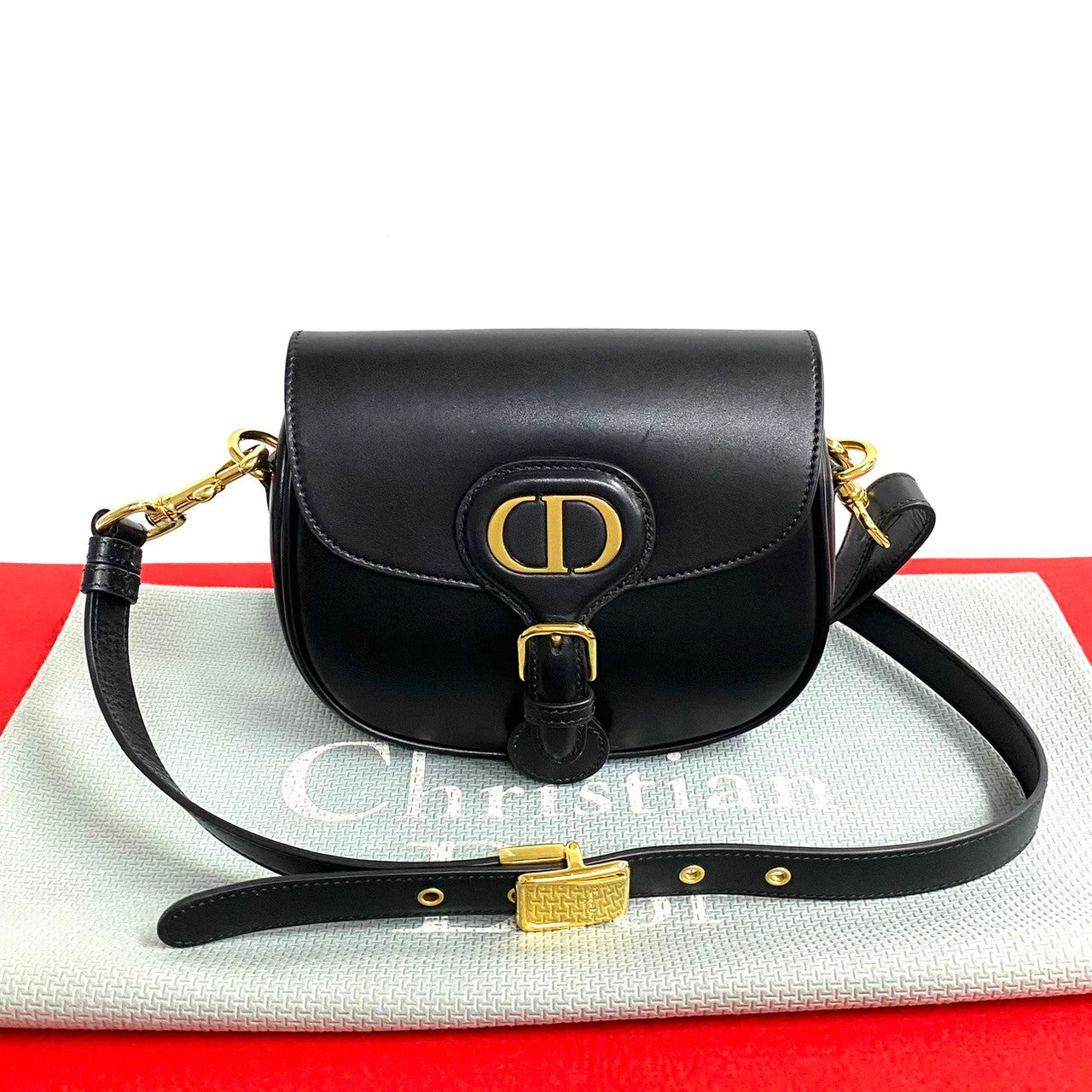 Dior Shoulder Bag Leather Black Cd Logo Metal Hobby Small Women Used Authentic