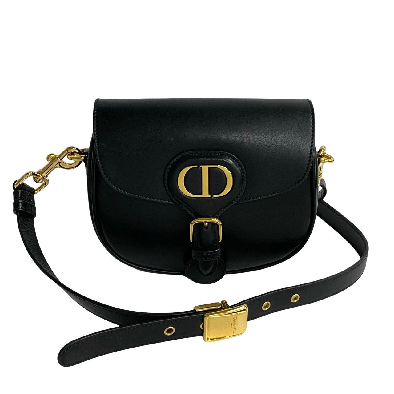 Dior Shoulder Bag Leather Black Cd Logo Metal Hobby Small Women Used Authentic