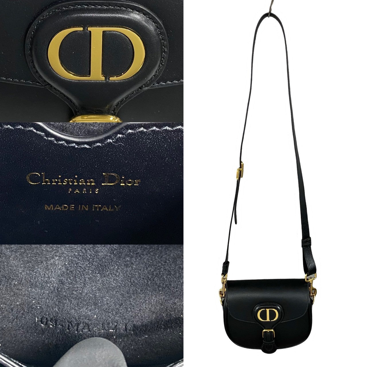 Dior Shoulder Bag Leather Black Cd Logo Metal Hobby Small Women Used Authentic