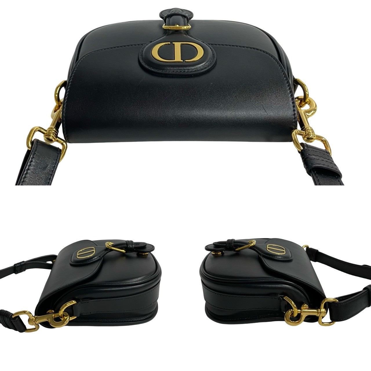 Dior Shoulder Bag Leather Black Cd Logo Metal Hobby Small Women Used Authentic