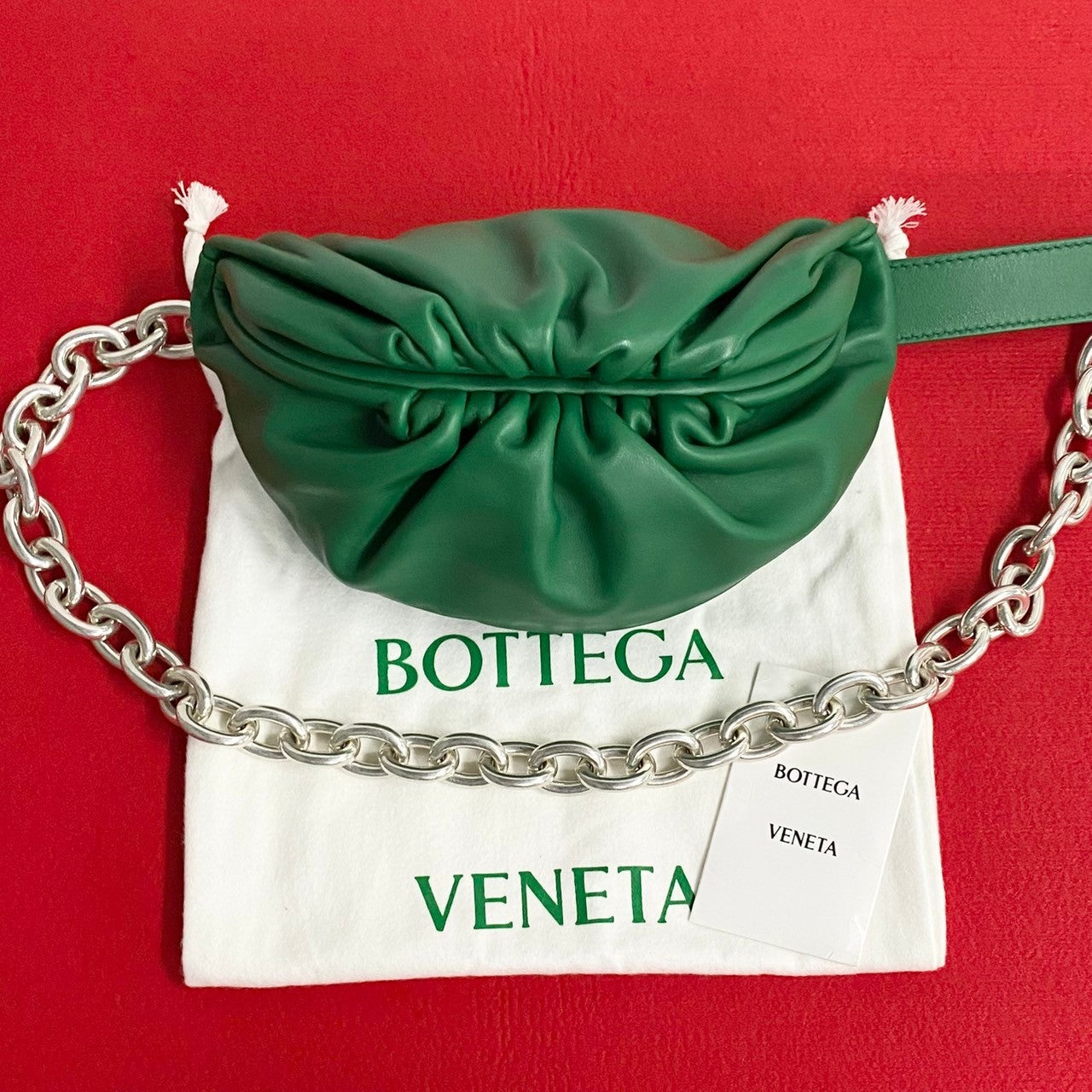 Bottegaveneta Shoulder Bag Leather Green The Chain Pouch Women Used Authentic