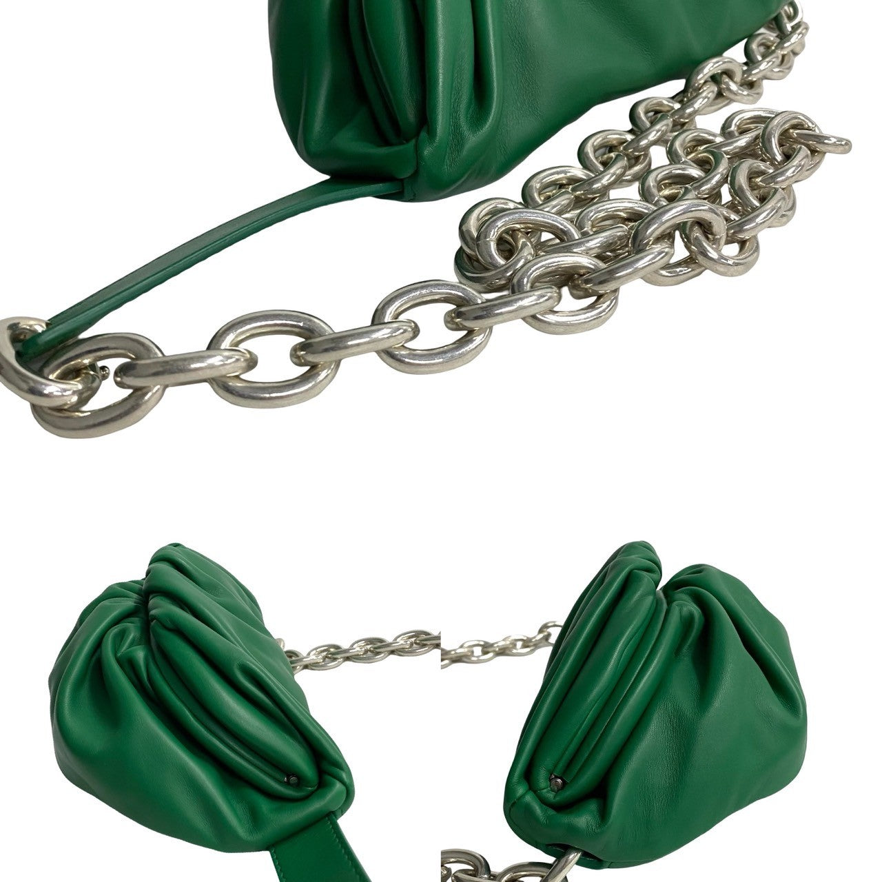 Bottegaveneta Shoulder Bag Leather Green The Chain Pouch Women Used Authentic