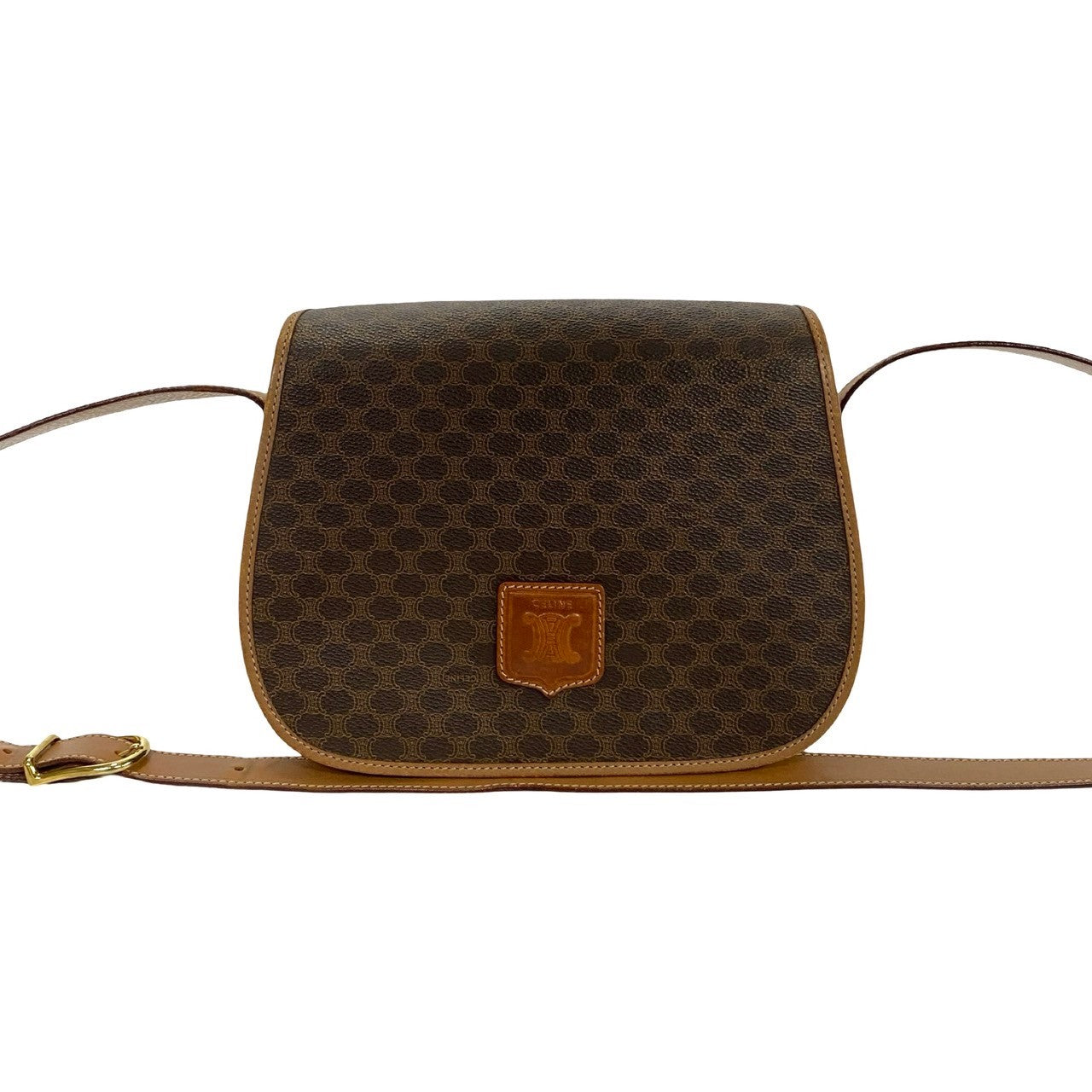 Celine Shoulder Bag Leather, Pvc Brown Macadam Blazon Pattern Triomphe Logo Women Used Authentic