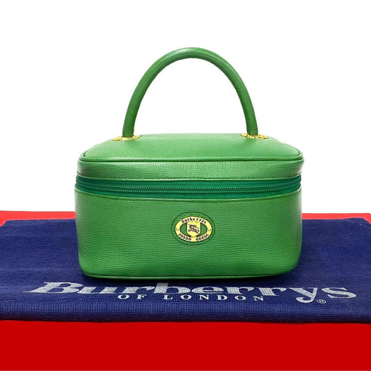 Burberry Handbag Leather Green Nova Check Women Used Authentic