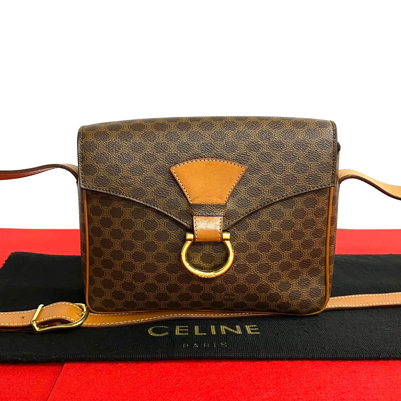 Celine Shoulder Bag Leather, Pvc Brown Macadam Blazon Pattern Gancini Metal Women Used Authentic