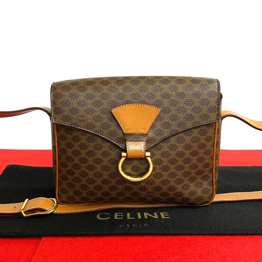 Celine Shoulder Bag Leather, Pvc Brown Macadam Blazon Pattern Gancini Metal Women Used Authentic