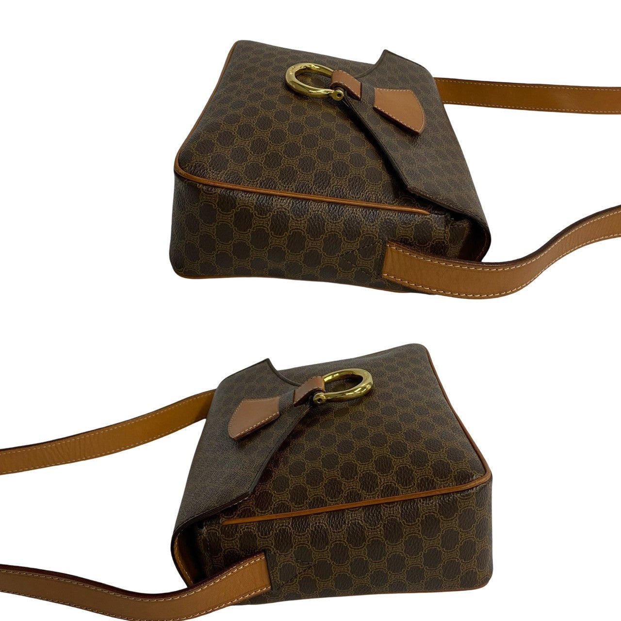 Celine Shoulder Bag Leather, Pvc Brown Macadam Blazon Pattern Gancini Metal Women Used Authentic