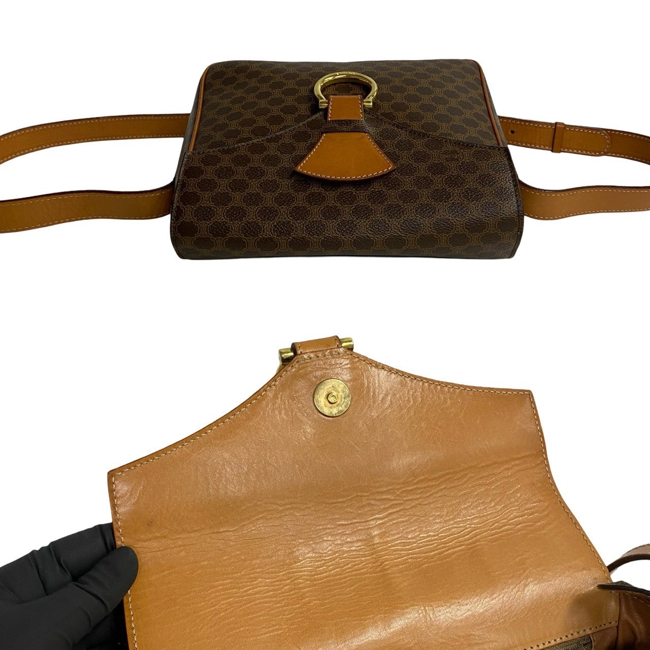 Celine Shoulder Bag Leather, Pvc Brown Macadam Blazon Pattern Gancini Metal Women Used Authentic