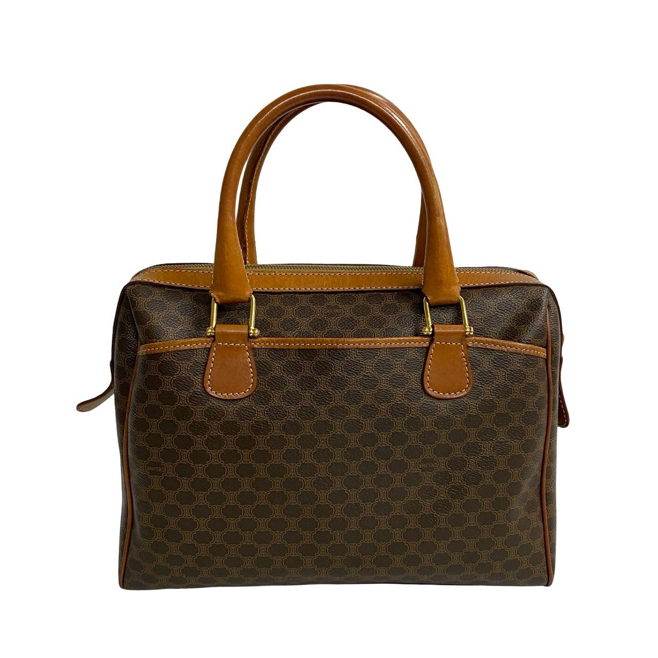 Celine Boston Duffel Bag Leather, Pvc Brown Macadam Blazon Pattern Triomphe Logo Women(unisex) Used Authentic