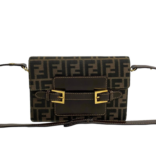 Fendi Shoulder Bag Leather, Canvas Brown Zucca Ff Pattern Women Used Authentic