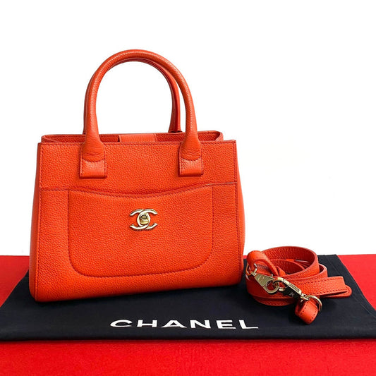 Chanel Shoulder Bag Matt Caviar Skin Orange Neo Executive Small Women Used Authentic