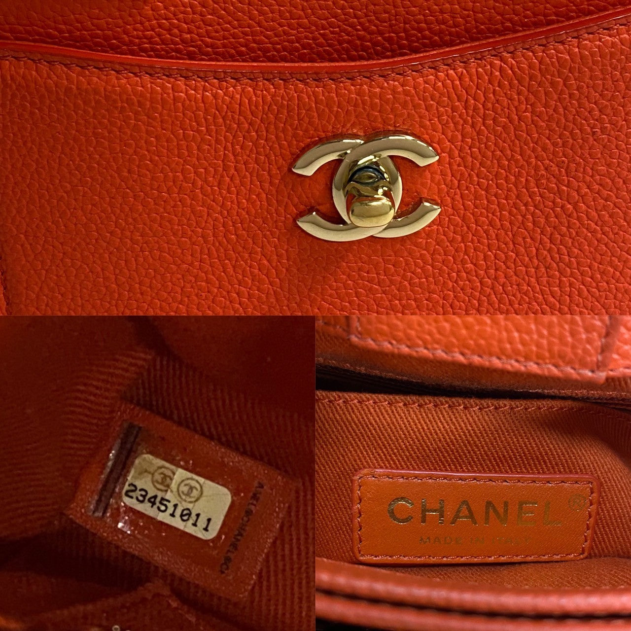 Chanel Shoulder Bag Matt Caviar Skin Orange Neo Executive Small Women Used Authentic