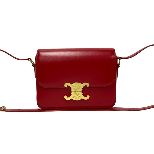 Celine Shoulder Bag Leather, Pvc Red Triomphe Logo Metal Teen Triomphe Women Used Authentic