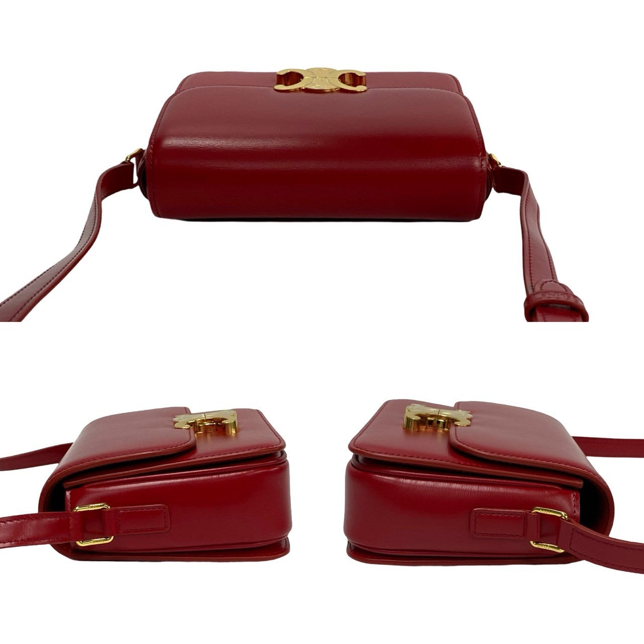 Celine Shoulder Bag Leather, Pvc Red Triomphe Logo Metal Teen Triomphe Women Used Authentic