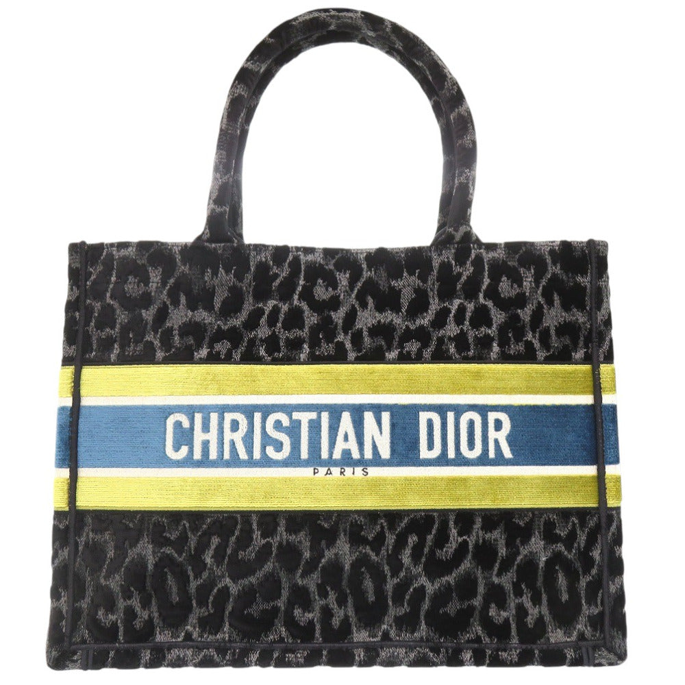 Christian Dior Tote Bag Velor Black Velour Book Tote Leopard Print Medium Tote Bag Women(unisex) Used Authentic