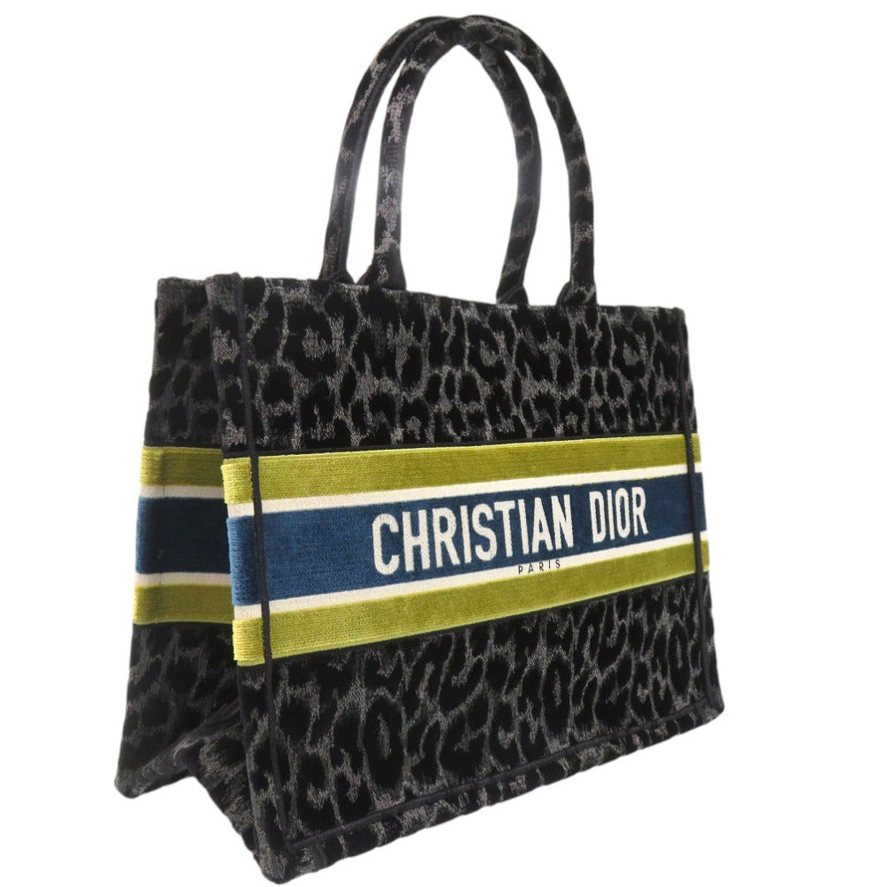 Christian Dior Tote Bag Velor Black Velour Book Tote Leopard Print Medium Tote Bag Women(unisex) Used Authentic