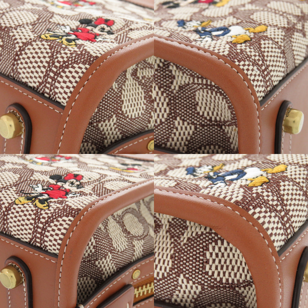 Coach Shoulder Bag Leather, Canvas Brown Disney Collaboration Rogue 25 Signature With Mickey Mouse And Friends Embroidery Women Used Authentic