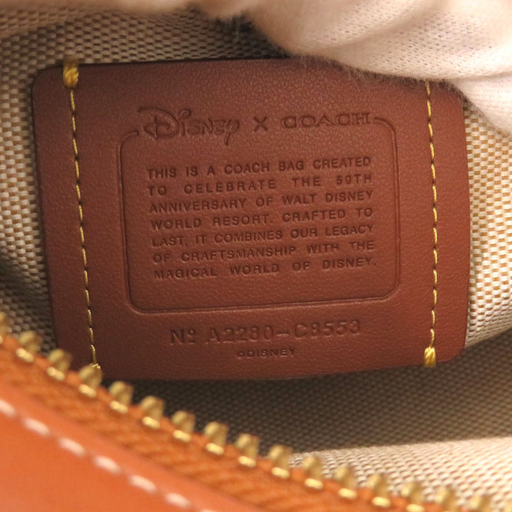 Coach Shoulder Bag Leather, Canvas Brown Disney Collaboration Rogue 25 Signature With Mickey Mouse And Friends Embroidery Women Used Authentic