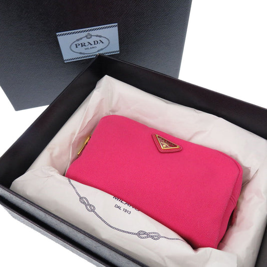 Prada Pouch Canvas Pink Triangle Logo Women Used Authentic