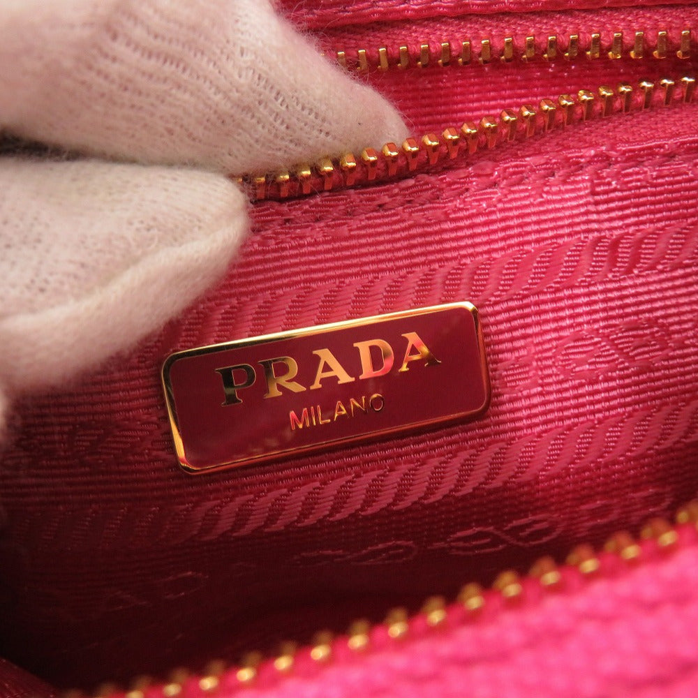 Prada Pouch Canvas Pink Triangle Logo Women Used Authentic