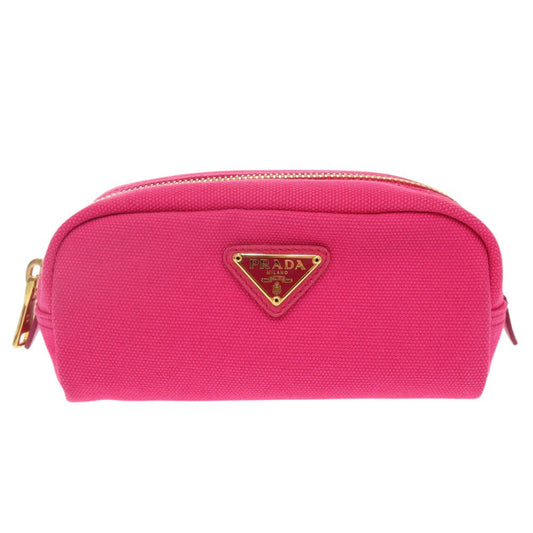 Prada Pouch 1 Na175 Canvas Pink Triangle Logo Women Used Authentic