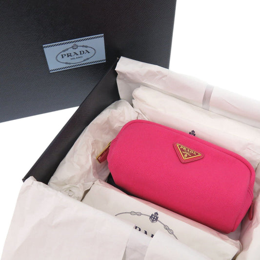 Prada Pouch 1 Na175 Canvas Pink Triangle Logo Women Used Authentic