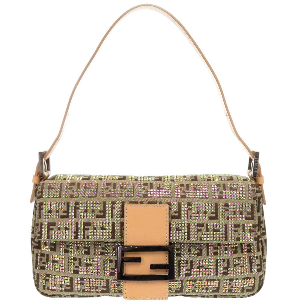 Fendi Shoulder Bag 8 Br000 Canvas, Stone Beige One Shoulder Bag Mamma Bucket Zucca Pattern Ff Metal Women Used Authentic