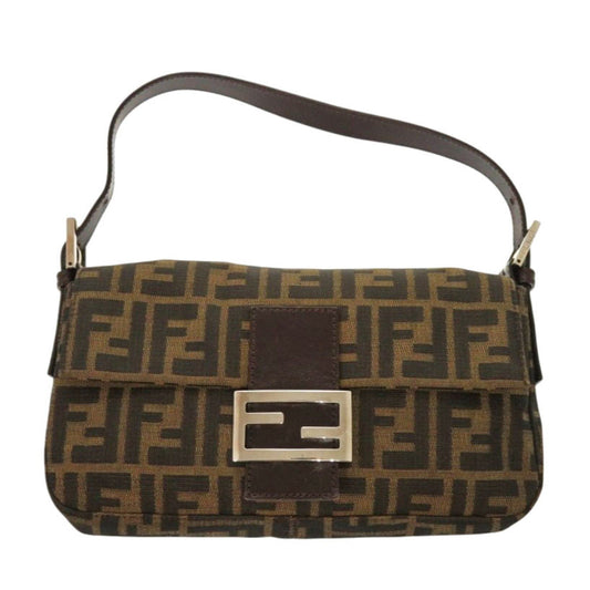 Fendi Shoulder Bag Canvas, Leather Brown One Shoulder Bag Mamma Bucket Zucca Pattern Women Used Authentic