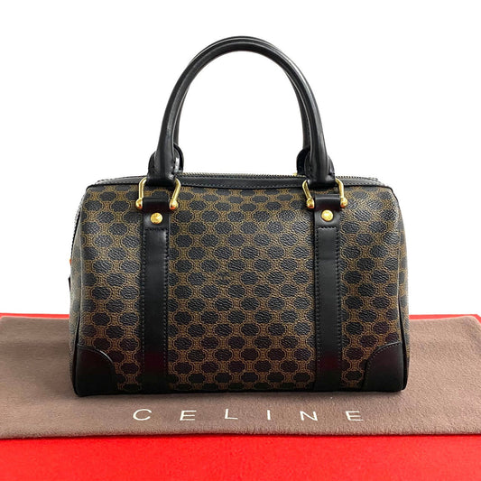 Celine Handbag Leather, Pvc Black Macadam Blason Triomphe Pattern Women(unisex) Used Authentic