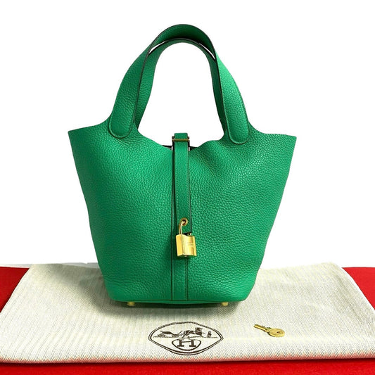 Hermes Handbag Taurillon Clemence Green Picotan Lock Pm Women Used Authentic