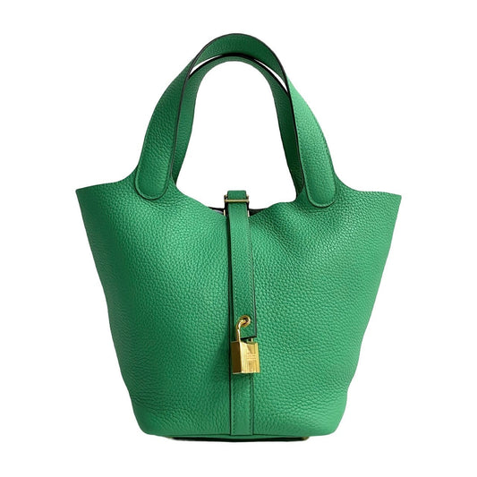 Hermes Handbag Taurillon Clemence Green Picotan Lock Pm Women Used Authentic