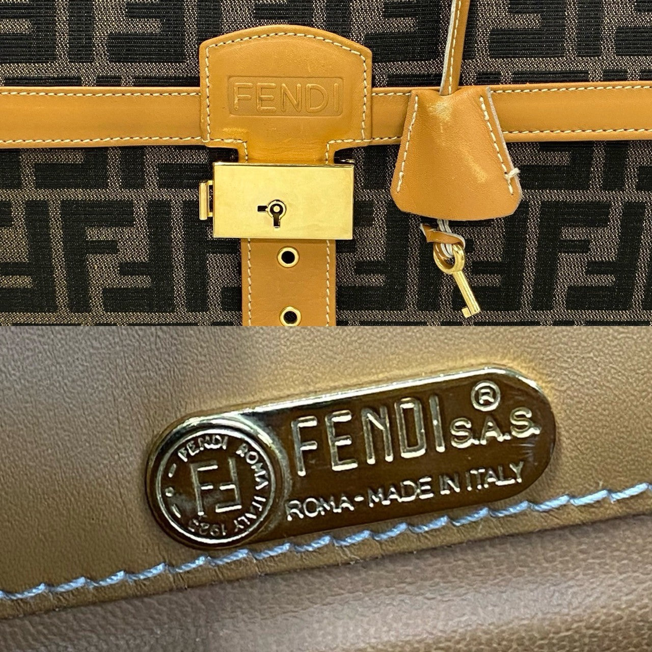 Fendi Business Bag Canvas, Leather Brown Zucca Ff Pattern Mens Used Authentic