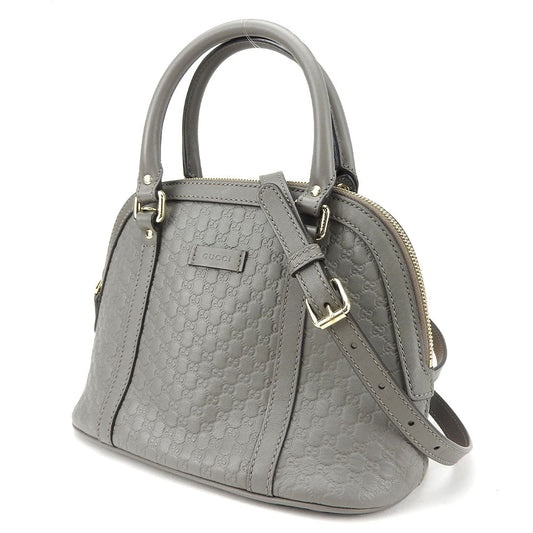 Gucci Handbag 449654 Leather Gray Micro Guccisima Women Used Authentic