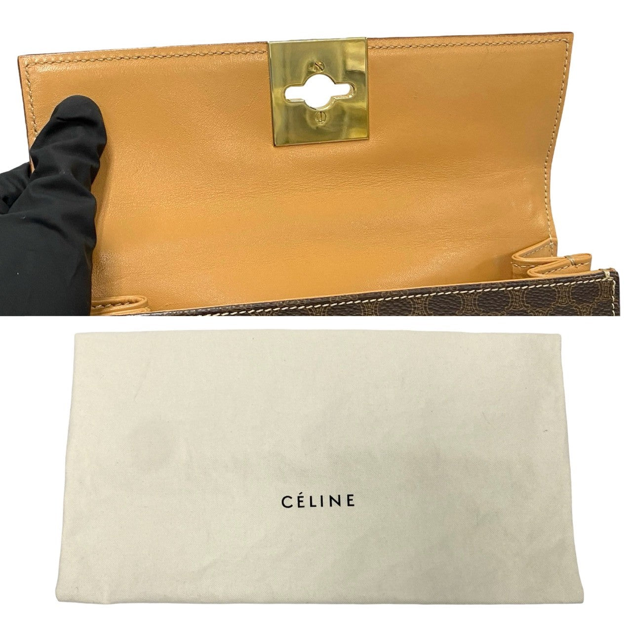 Celine Shoulder Bag Leather, Pvc Brown Macadam Blason Triomphe Pattern Logo Ring Metal Women Used Authentic