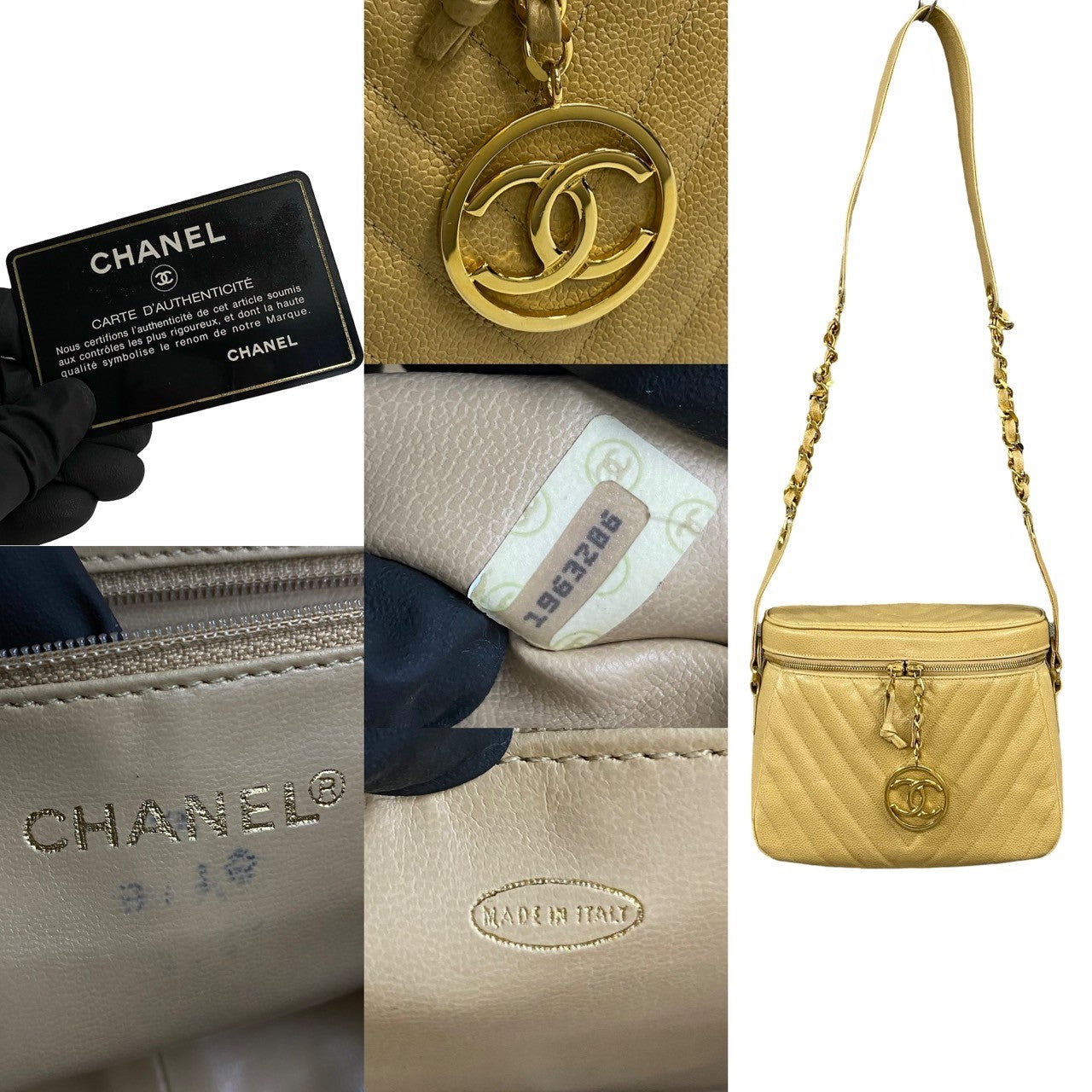 Chanel Shoulder Bag Matt Caviar Skin Beige Coco Mark Vstitch Women Used Authentic