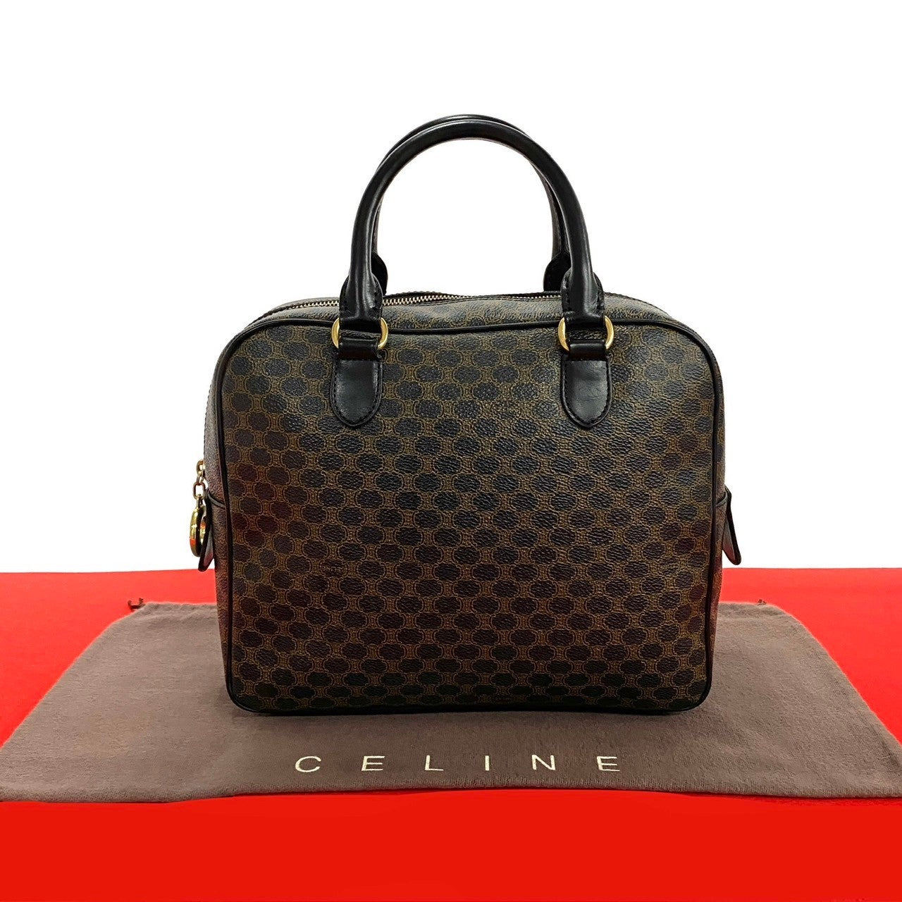 Celine Handbag Leather, Pvc Black Macadam Blason Triomphe Pattern Women Used Authentic