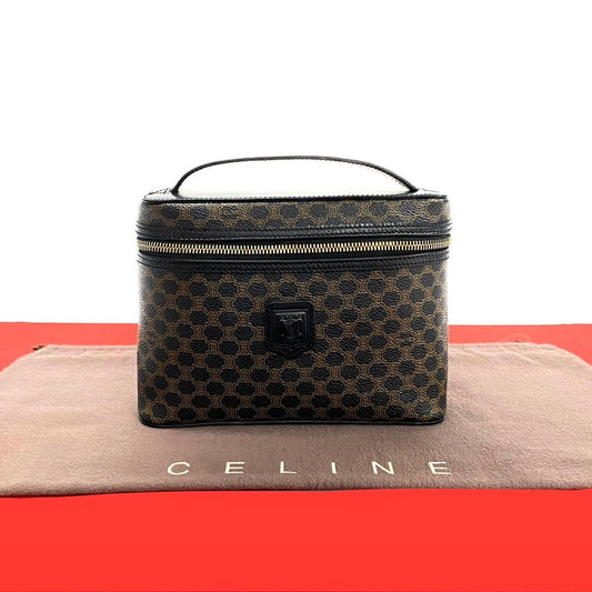 Celine Handbag Leather, Pvc Black Macadam Blason Triomphe Pattern Women Used Authentic