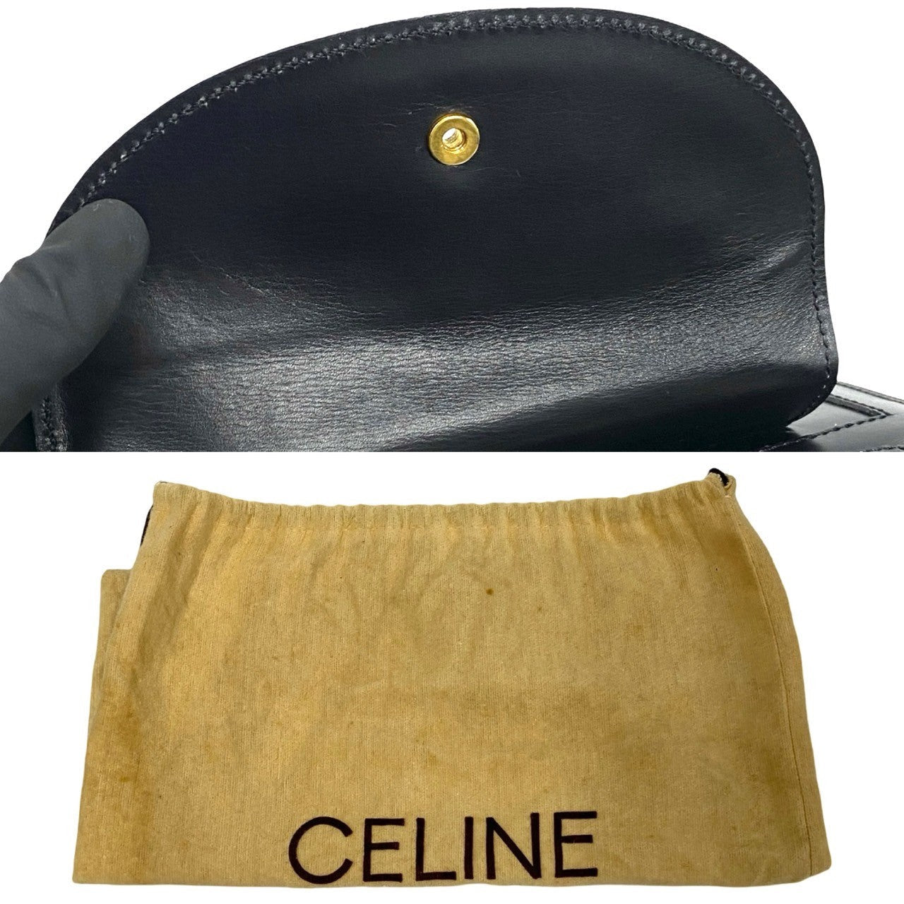 Celine Handbag Leather Black Globe Logo Metal Women Used Authentic