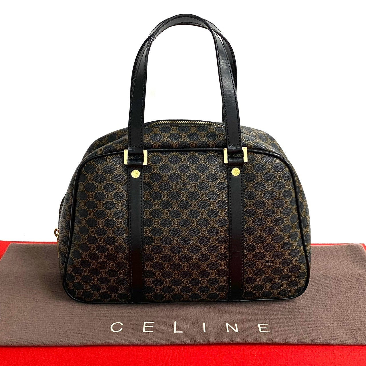 Celine Handbag Leather, Pvc Black Macadam Blason Pattern Women(unisex) Used Authentic